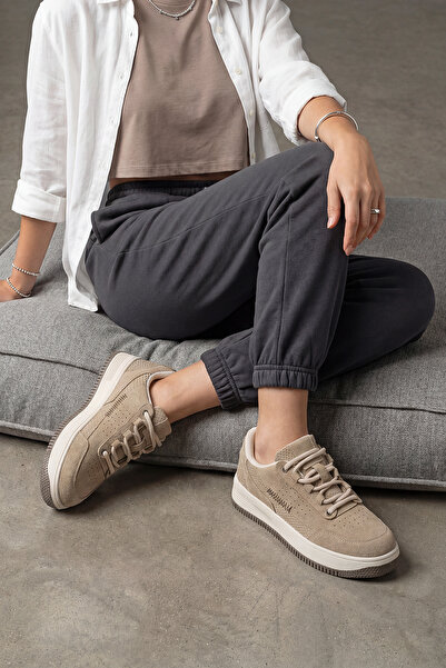 Marjin Women's Sneakers High Sole Sports Shoes Loske Camel Suede