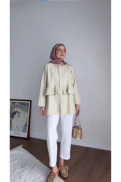 RFK Butik Women's Alerli Seyyar Belt in Poplin Shirt Tunic - Light Green