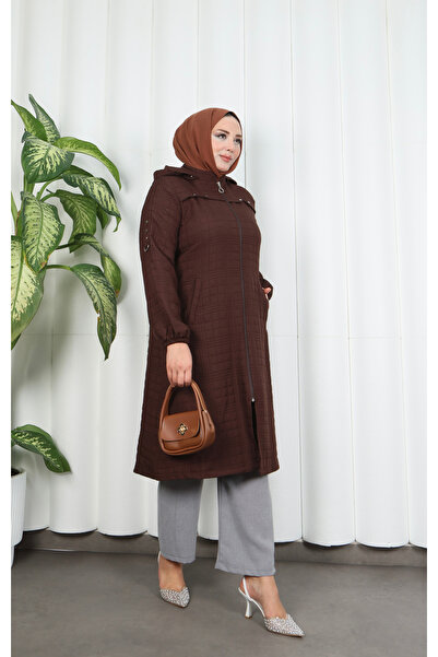 HNT Hayrunnisa Tesettür Fermuarlı Kapitone Uzun Kap ACI KAHVE HNT8581