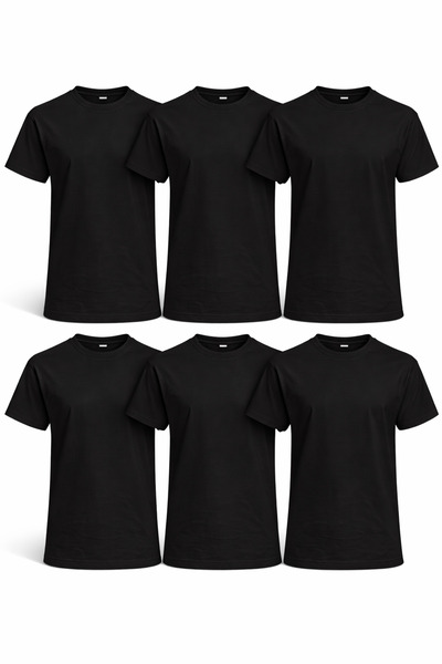 OEM Set 6 Tricouri Negre Bărbați 100% Bumbac, Tricouri Simple Basic Uni, Mâne...