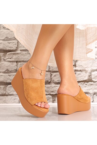 Botinelli Papuci de damă cu platformă Camel din piele piele întoarsă Acalva, 39