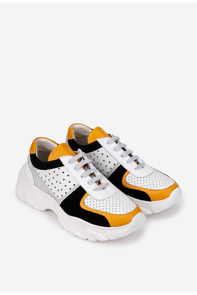 Dasha Pantofi dama albi din piele cu detalii colorate