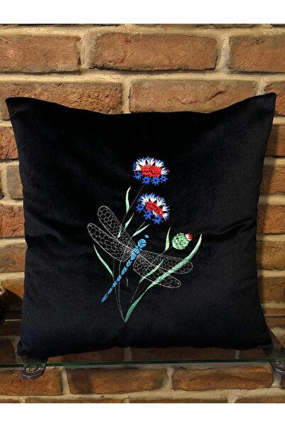 harmony factory Dragonfly Machine Embroidered Black Velvet Cushion Cover 40X4...