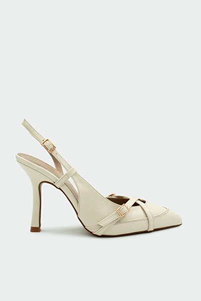 LAMİNTA Flamin Buckle Detail Women's Ecru Heeled Shoes