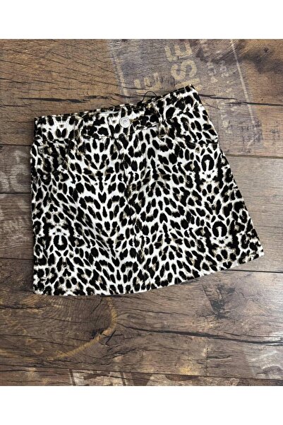 BERFONZO KIDS Girl Child Leopard Printed Skirt Denim