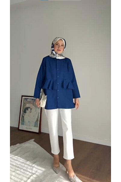 RFK Butik Women's Alerli Seyyar Belt Pack Poplin Shirt Tunic - Navy Blue