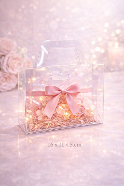 eğlencemarketi 16x11x5 cm Şeffaf Asetat Çanta Kulplu Hediye Kutusu Nikah Söz ...