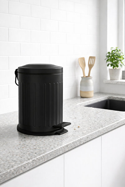 Yufira Life 5 Lt Çizgili Vintage Yavaş Kapanan Pedallı Siyah Lüks Çöp Kovası ...