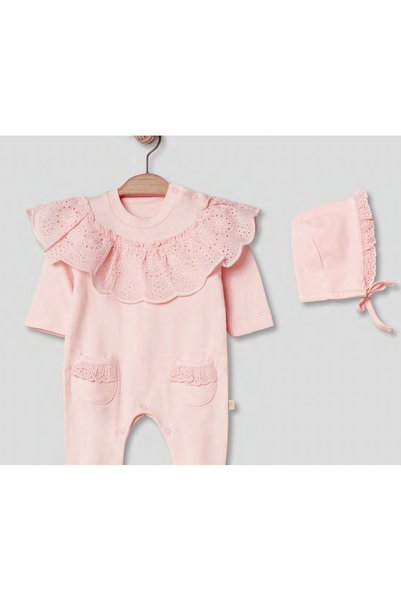Pugi Baby Lace Collar Detail Baby Romper & Hat Set