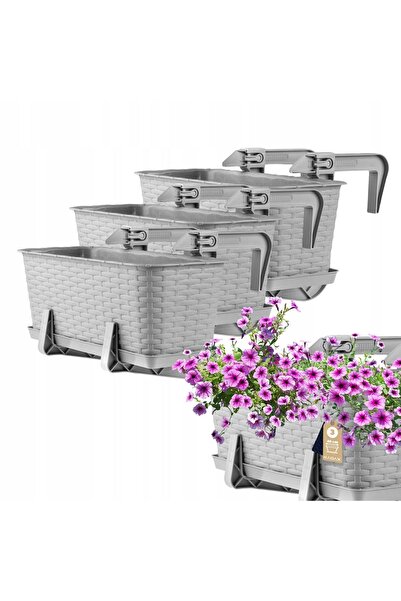 KADAX Cutie de balcon 40 cm Ghiveci de flori Suport pentru ghiveci Mânere 3 b...