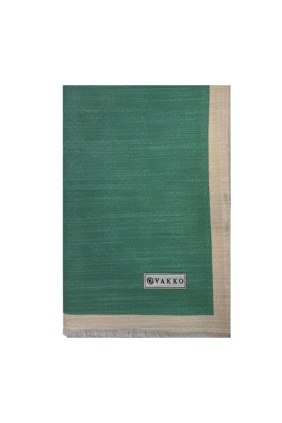 Vakko Pamuk İpek Monogram Şal 44225-Yeşil Ekru
