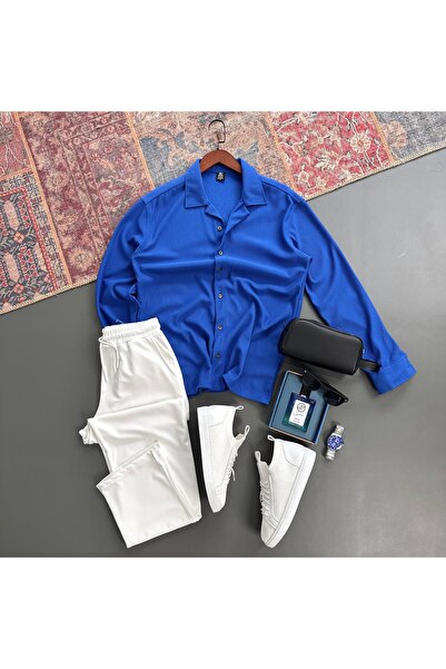 tiggir moda Men's Oversized Fabric Long Sleeve Corded Fabric Shirt Trousers 2...