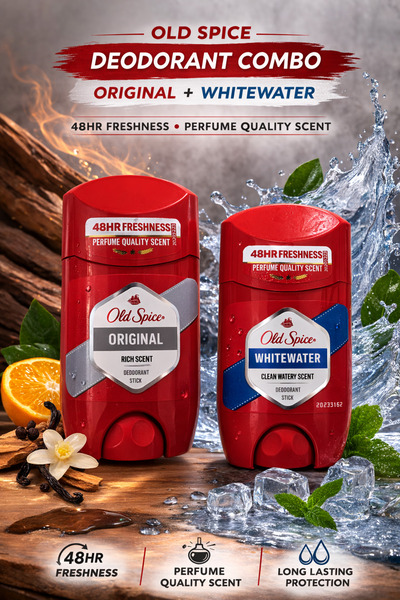 Old Spice مزيل عرق أصلي ووايت ووتر، يدوم انتعاشه 48 ساعة، عبوتان × 50 مل