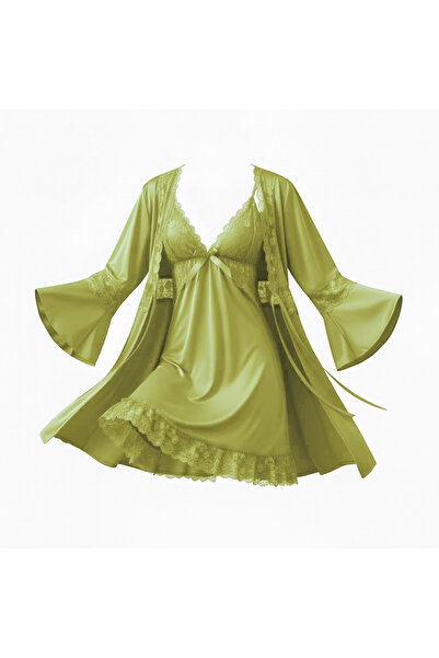 Star Fashion Compleu dama 3 piese, halat cu babydoll si chiloti tanga asortati