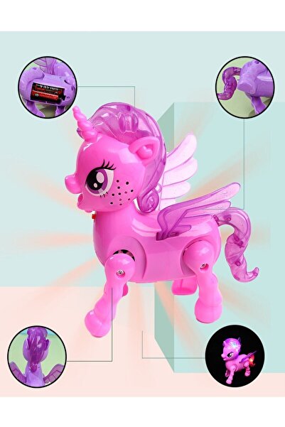 Lunitoys Mor Unicorn Oyuncak Bebeklerin Emekleme Arkadaşı Sesli Işıklı Yürüyen Unicorn Oyuncak 1 Adet