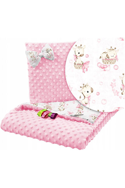 Babymam Set paturica 75x100 cm si perna 35x30 cm pentru copii, minky pink gir...