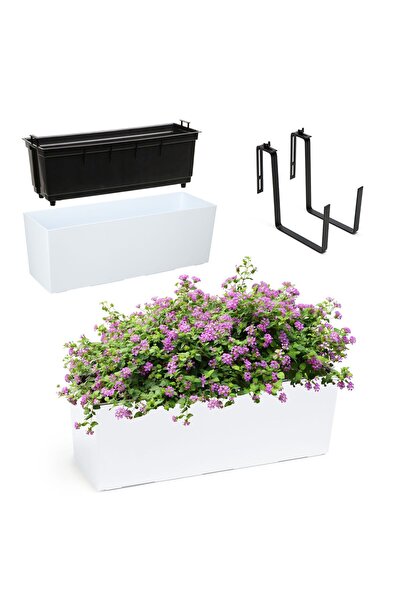 KADAX Ghiveci de balcon cu suport pentru flori 19x56cm + mânere, alb