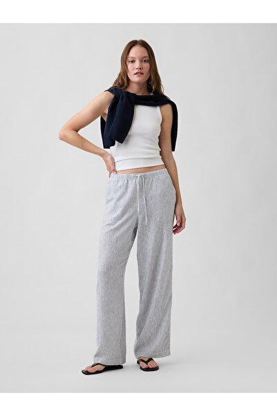 GAP Kadın Lacivert Relaxed Keten Karışımı Wide-Leg Pantolon