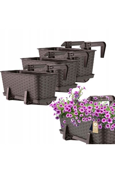 KADAX Cutie de balcon 40 cm Ghiveci de flori Suport pentru ghiveci Mânere 3 b...