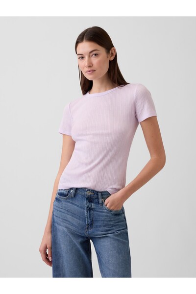 GAP Kadın Lila Pointelle Crewneck T-Shirt
