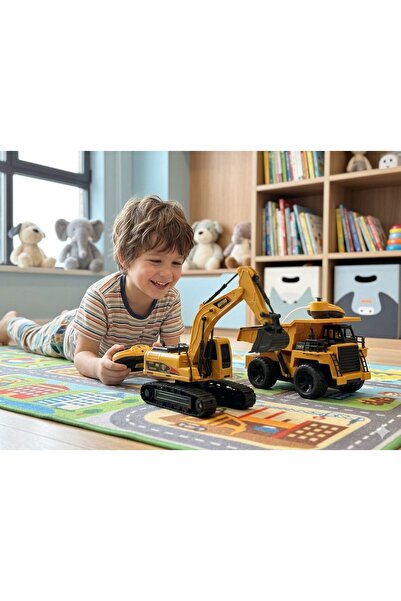 OEM Uzaktan Kumandalı İş Makinesi 2’li Set – Pilli Damperli Kamyon + Pilli Ek...