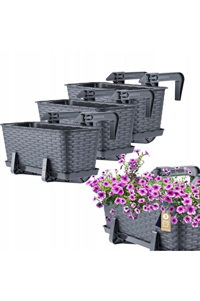 KADAX Cutie de balcon 40 cm Ghiveci de flori Suport pentru ghiveci Mânere 3 b...