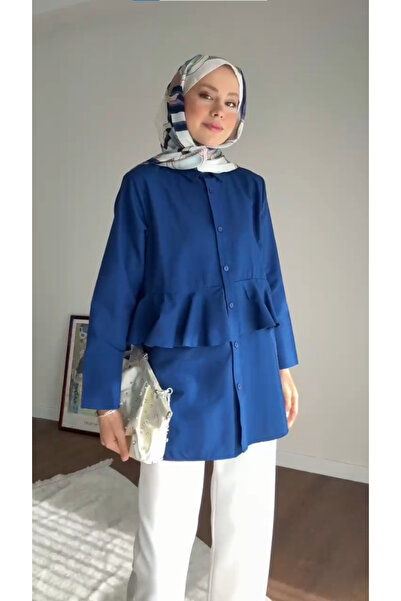 RFK Butik Women's Alerli Seyyar Belt Pack Poplin Shirt Tunic - Navy Blue