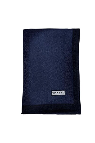 Vakko İpek Jakar Monogram Şal 32225-Lacivert