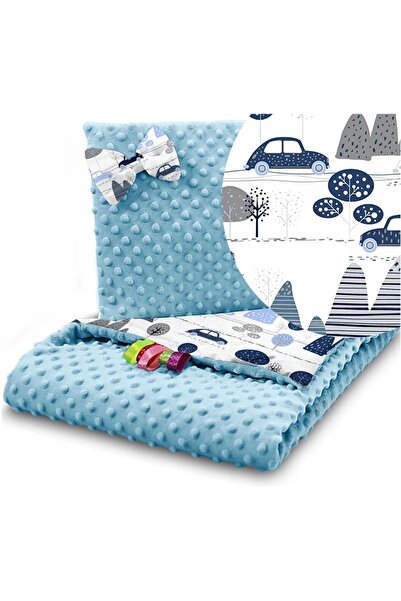 Babymam Set of blanket 75x100 cm and pillow 35x30 cm for children, minky blue...