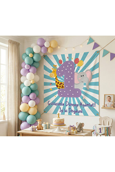 Doğum Günü Afişi Hoşgeldin Bebek Çocuk Parti Konsepti 150x150 cm