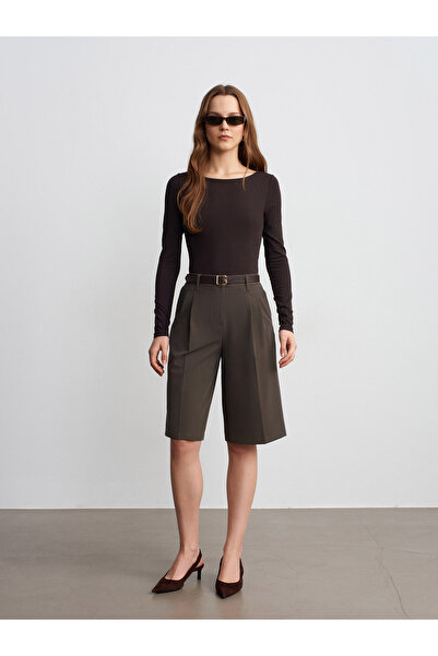 Dilvin 72652 Plisirani Kaiš komad Bermuda-Kaki