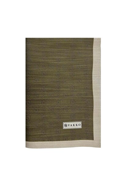 Vakko Pamuk İpek Monogram Şal 44225-Haki Açık Kum