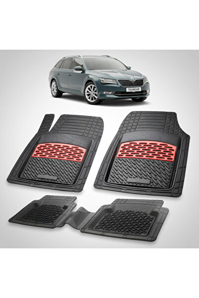 TEAMCAR Πατάκια δαπέδου συμβατά με Skoda Superb III Combi 2015-2019 | Κόκκινα