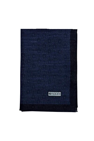 Vakko Pamuk İpek Monogram Şal 041728-lacivert