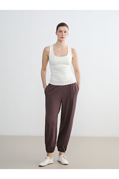 LC Waikiki Lcwaikiki Classic Brown Elastic Waist Striped Women's Jogger Pants...