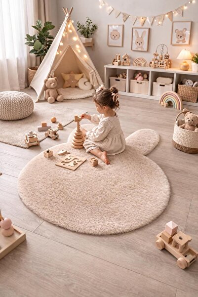 EYPRICH KUZU POST PELUŞ SÜET TABAN İNCE TAVŞAN DESENLİ HALI - YUMUŞAK DOKULU TÜY