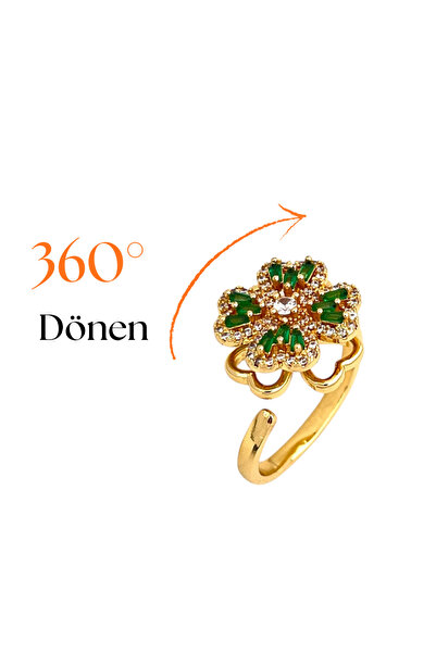 Siya Silver Steel Rotating Adjustable Zircon Stone Clover Stress Ring