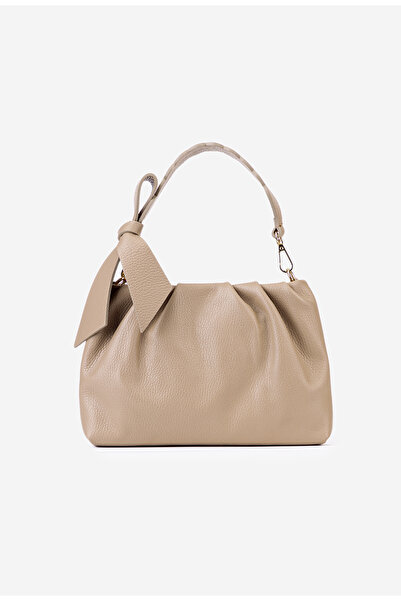 Dasha Poseta dama taupe din piele texturata cu ornament funda