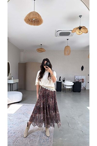 Buket Teke Bordolu Mink Patterned Skirt