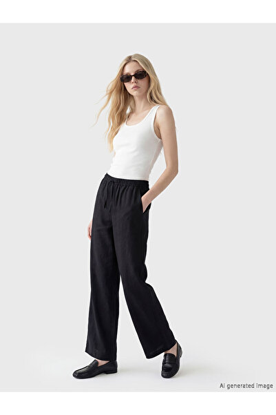 LC Waikiki Xside Black Elastic Waist Loose Fit Women's Trousers