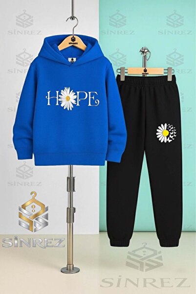 SİNREZ Set de trening cu glugă pentru copii, unisex, PAPATYA HOPE GRAPHIC