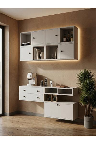 FOR WOMAN DESİGN Ahşap Kahve Köşesi 5 Kapaklı 2 Çekmeceli Modern Yeni Nesil D...