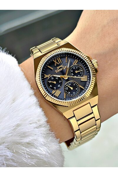 Slazenger Functional Steel Cord Gold-Blue Color Women Wrist Watch 2537Mr