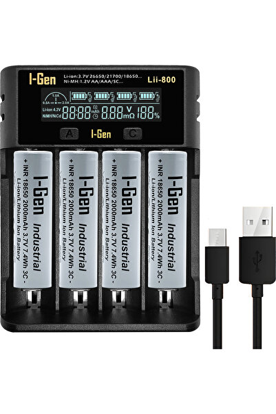 I Gen G428 4'lü 18650 Li-Ion Akıllı Pil Şarj Aleti + 4 Adet 18650 2000MAH 3c ...