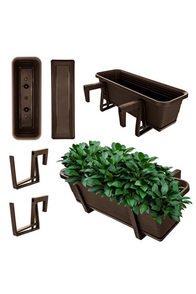 KADAX Balcony Box Flowerpot Flowerpot 50cm Handles Stand Balcony Railing, Brown