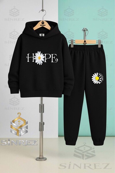 SİNREZ Set de trening cu glugă pentru copii, unisex, PAPATYA HOPE GRAPHIC