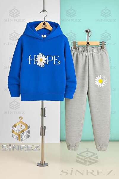 SİNREZ Children's Unisex Papatya Hope Chlorography Hooded Tracksuit Set