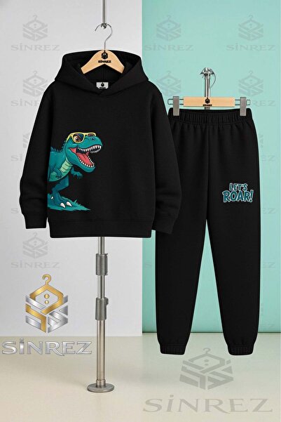 SİNREZ Set de trening cu glugă pentru copii, unisex, DINOZAURO cu ochelari, V...