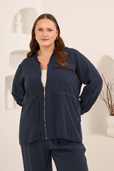 RMG Jachetă de damă mărime mare, cu mâneci plisate și detaliu cu șireturi în ...