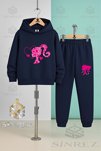 SİNREZ Set de trening cu glugă pentru copii, unisex, BRBIA HEAD HEART PATTERN